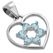 Blue Topaz CZ Heart Star of David Silver Pendant, p360